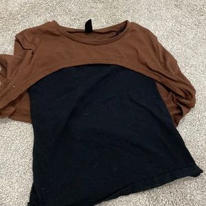 Black tank top with brown cropped over shirt